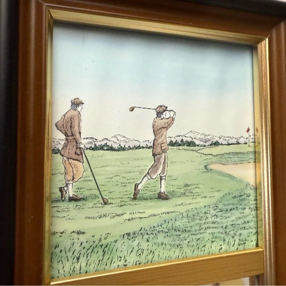 Vintage Barlow Designs Golf Art Print Wall Mirror Rectangular
